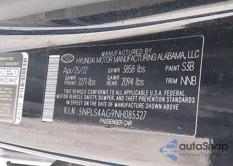 2022 Hyundai Elantra Sel из США, поврежденный, VIN 5NPLS4AG9NH085327